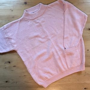 Vintage Eileen Cotton Ramie Mock T Drop Shoulder Sweater Soft Pink Large